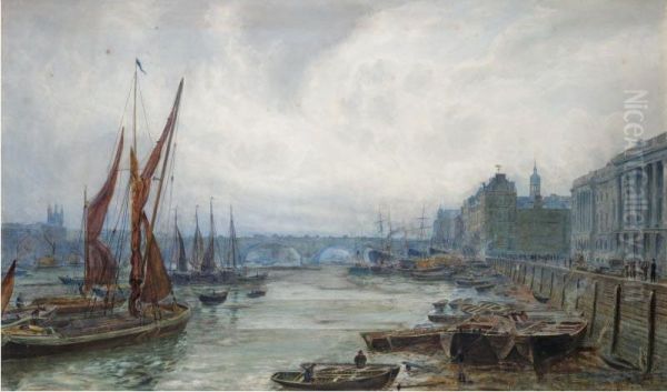 Shipping On The Thames Oil Painting by Thomas Marie Madawaska Hemy