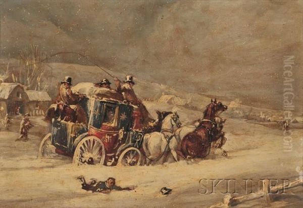 Royal Mail Coach In Deep Snow Oil Painting by Charles Cooper Henderson