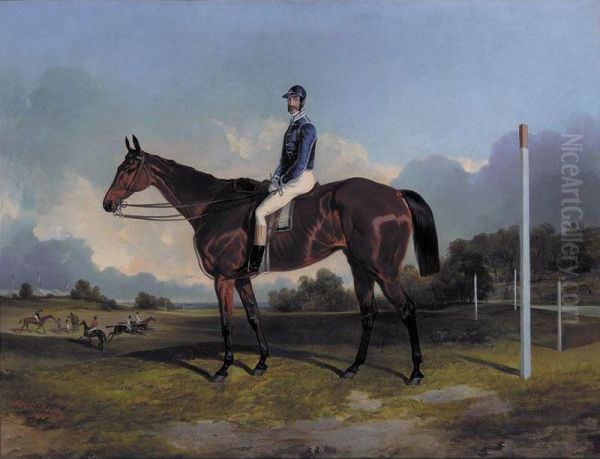 A Racehorse With Jockey Up Oil Painting by Fred Henderson