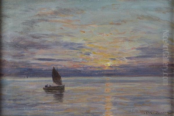 Fishing Boat At Sunset Oil Painting by Joseph Henderson