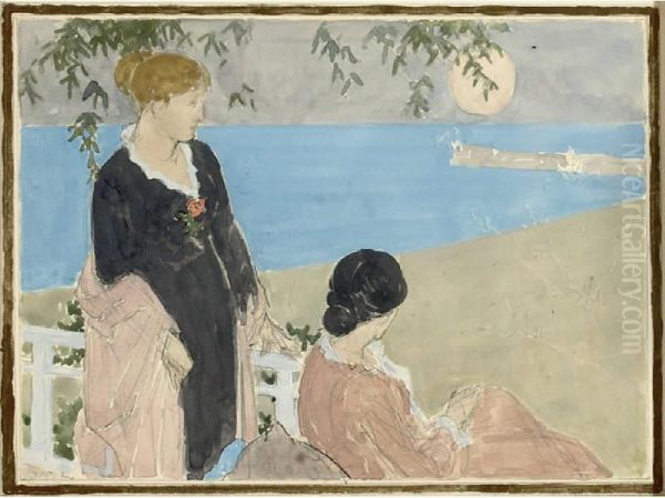 Two Women Near A Beach Oil Painting by William Penhallow Henderson