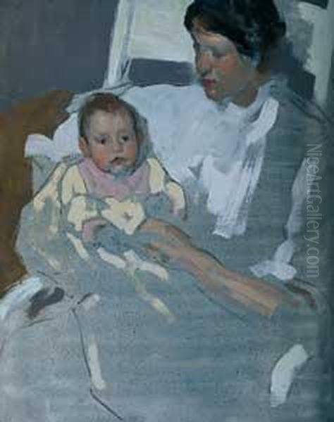 Alice C. And Alice O. Henderson Oil Painting by William Penhallow Henderson