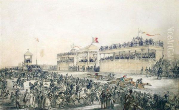 The Running Of The First Races At Brussels Oil Painting by Henri Francois J. Hendrick