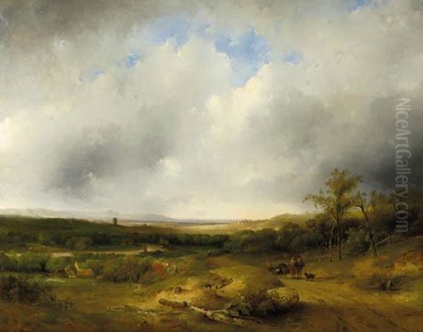 Travellers On The Mokerheide With Arnhem In The Distance Oil Painting by Frederik Hendrik Hendriks