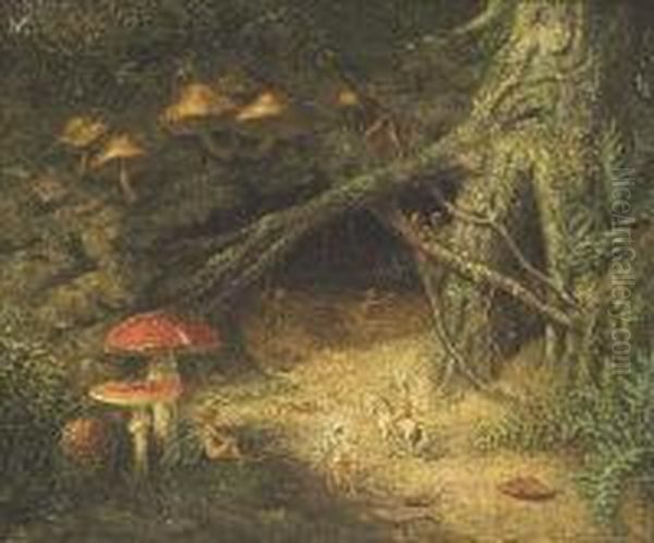 Fairies And Goblins In A Forest Landscape Oil Painting by Johan Diedrich Hendriks