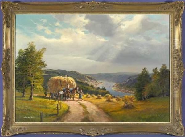 Getreideernte Uber Dem Rhein Oil Painting by Wijbrand Hendriks