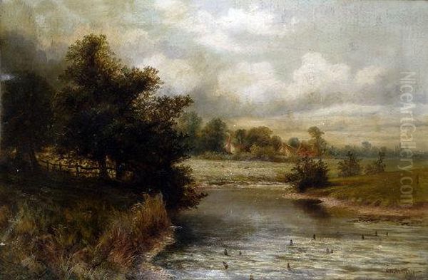 On The Trent, Near Stafford Oil Painting by Henry W. Henley