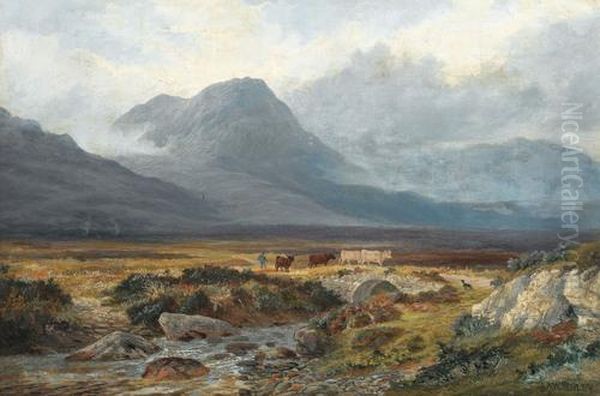 Hugelige Landschaft Mit Hirten Und Rindern Oil Painting by Henry William Henley