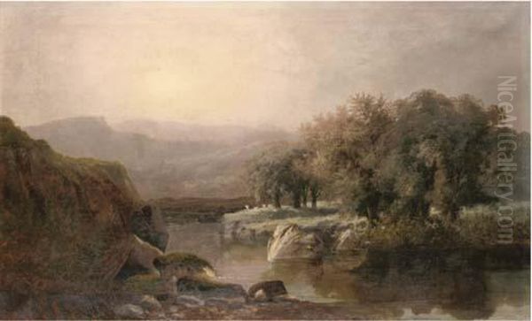 A Tranquil Stretch On The River Oil Painting by W.B. Henley