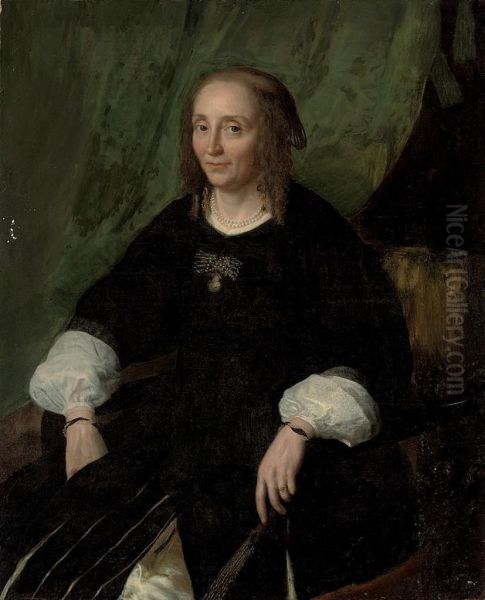 Portrait Of A Lady, Three-quarter-length, In A Black Dress Oil Painting by Paulus Hennekyn