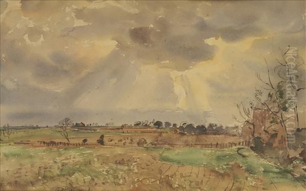 An Extensiverural Landscape Under A Cloudy Sky Oil Painting by Thomas Barclay Hennell