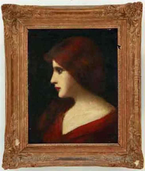 Portrait Of Lady In Red Dress Oil Painting by H. Henner