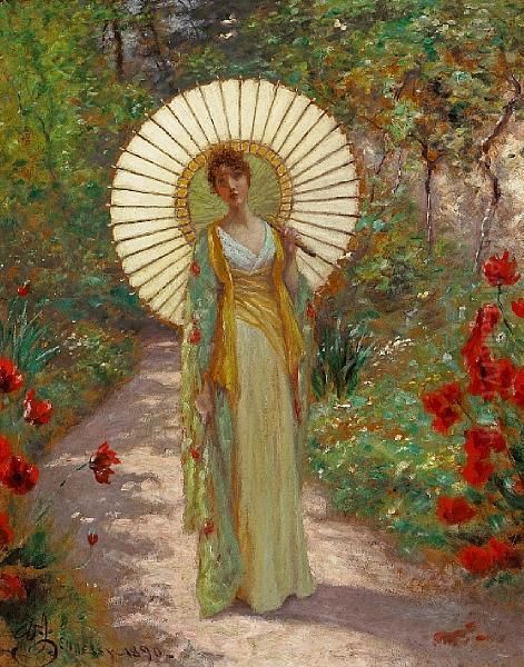 The Japanese Parasol Oil Painting by William John Hennessy