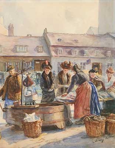 Am Fischstand Oil Painting by Erich Hennig