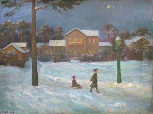 Winter Evening Oil Painting by Otto Hennig