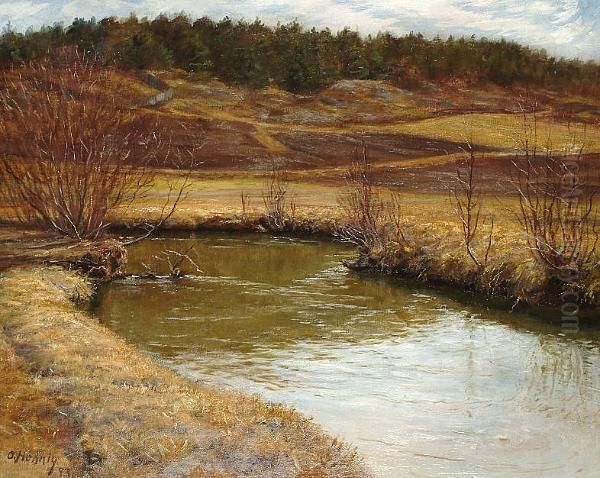 A River Landscape Oil Painting by Otto Hennig