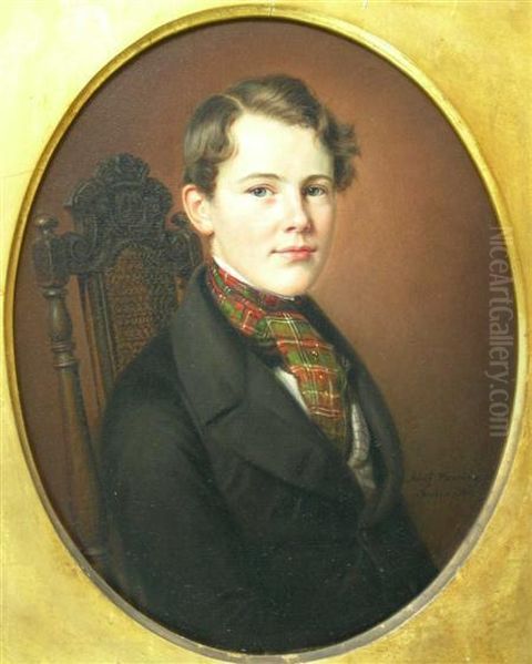 Portrait Of A Boy With A Tartan Cravat Oil Painting by Adolf Henning