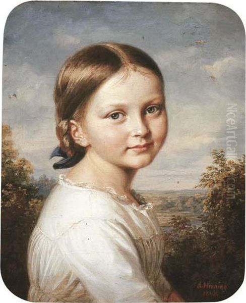 Portrait Of A Young Girl In A White Dress Oil Painting by Adolf Henning