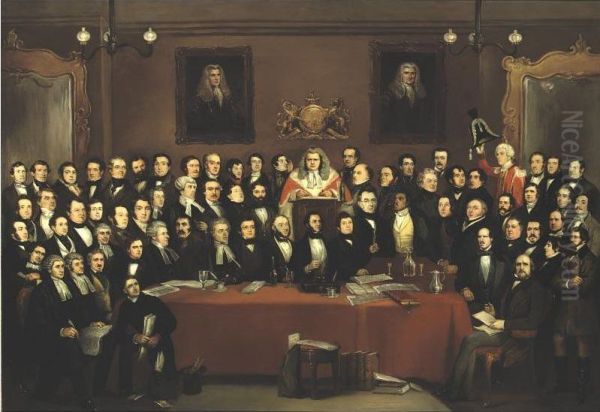 The Judge And Jury Society In The Cider Cellar Oil Painting by Archibald Samuel Henning