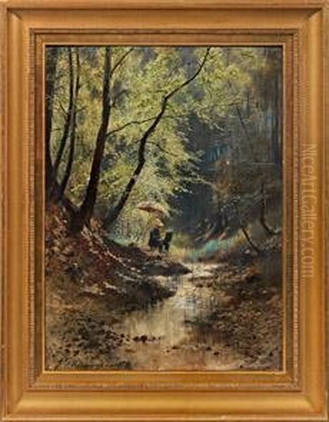 Maler Amsonnenbeschienenen Waldbach Oil Painting by Johann Friedrich Hennings