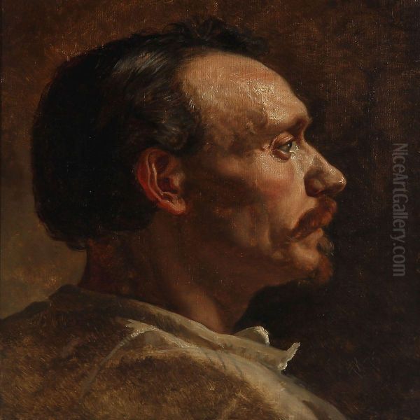 Profile Portrait Of A Man Oil Painting by Frants Peter Didrik Henningsen