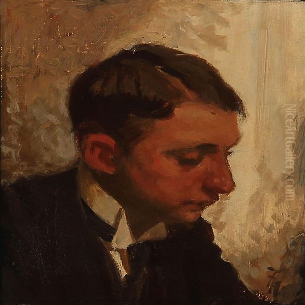 Youth Portrait Of The Danish Painter Hans Henningsen Oil Painting by Frants Peter Didrik Henningsen