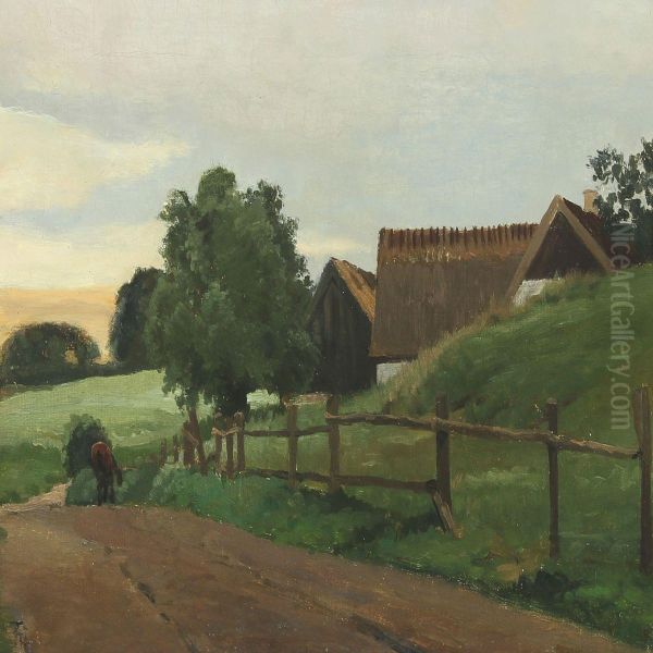 Farm Exterior Oil Painting by Frants Peter Didrik Henningsen