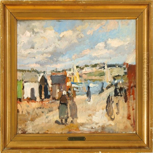 Street Lifenear A Beach At Summertime Oil Painting by Hans Henningsen