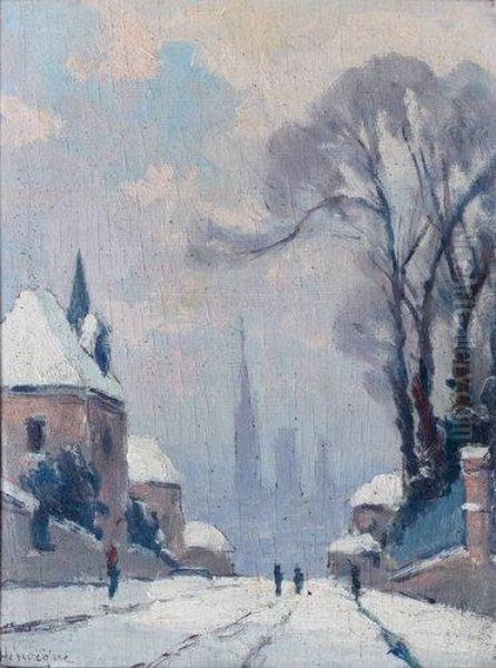 Paysage De Neige, Bihorel, Rue D'etancourt. Oil Painting by Narcisse Henocque