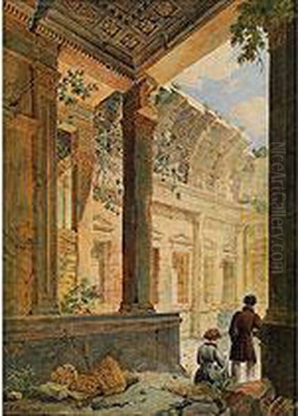 Interieur Du Temple De Diane A Nimes Oil Painting by Charles Leopold Emile Henry