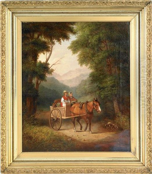 Landscape With A Man And Woman In A Cart Oil Painting by Edward Lamson Henry