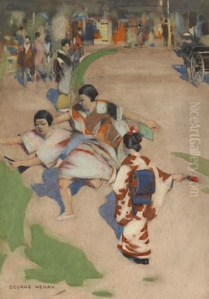 Japanese Children At Play Oil Painting by George Henry