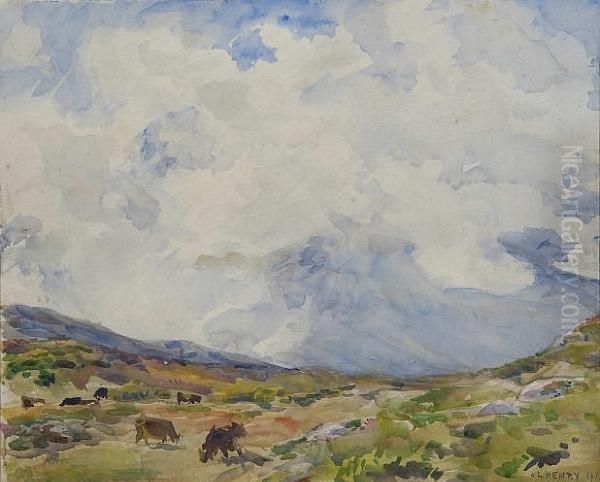 Cattle Under Blustery Skies Oil Painting by James Levin Henry