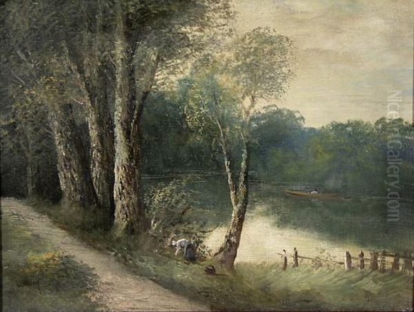 Fluslandschaft Mir Beerensammlerin Oil Painting by James Levin Henry