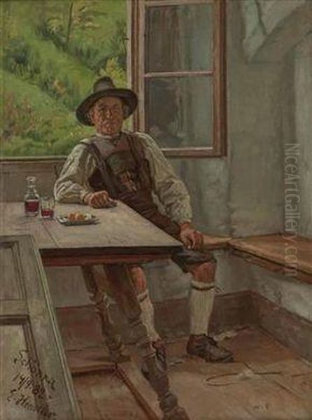 Sitzender Sudtiroler Bauer In Der Stube Oil Painting by Ernst Henseler