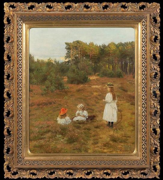 Playing Girls Oil Painting by Ernst Henseler