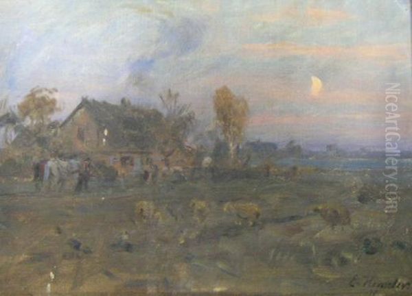 Heavy Horses Returning Home By Moonlight Oil Painting by Ernst Henseler