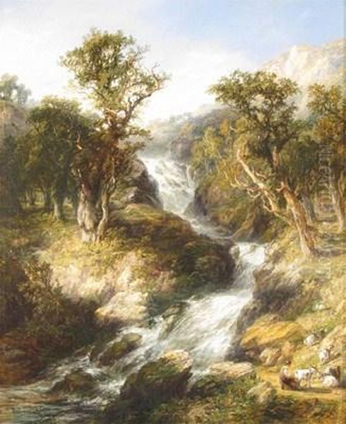 River In Spate Oil Painting by Frederick Henry Henshaw