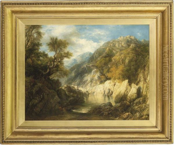 A Rocky Gorge Oil Painting by Frederick Henry Henshaw