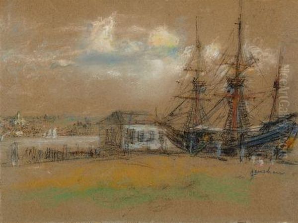 Early Sailing Ships In Dry Dock by Glenn Cooper Henshaw