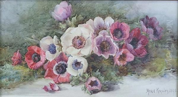 A Bowl Of Anenomes Oil Painting by Marie Hensley