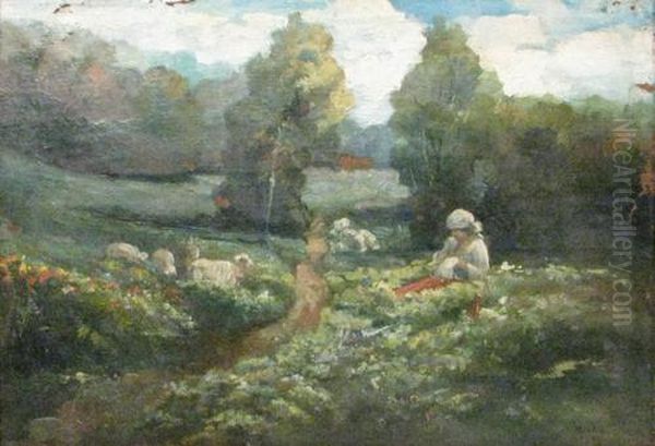 Shepard Girl In The Grove, Signed At Bottom Right In Black Oil Painting by Alexandru Hentia