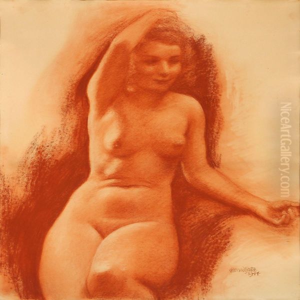 Seated Model Oil Painting by Gudmund Hentze