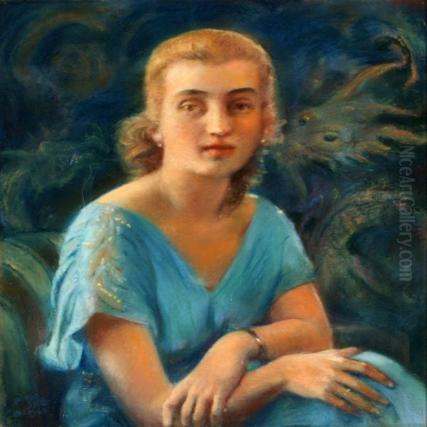 Portrait Of A Woman Oil Painting by Gudmund Hentze