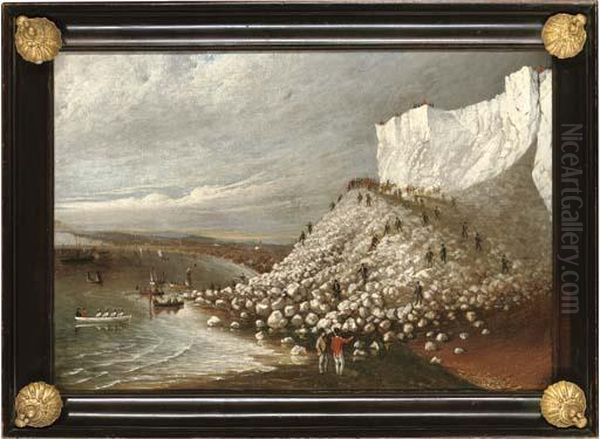 A Rockfall At Seaford, Sussex Oil Painting by Thomas Henwood