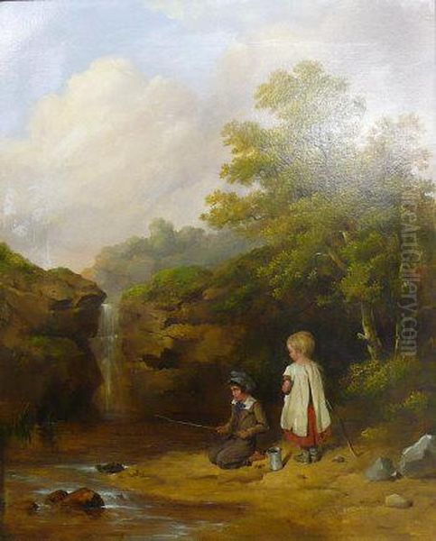 Children Fishing Oil Painting by Isaac Henzell