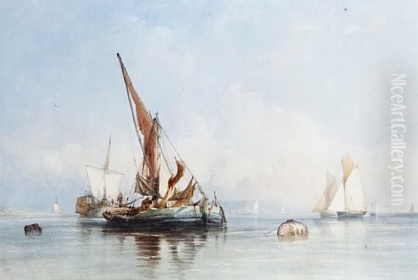 Shipping On An Estuary, A Pair Oil Painting by Alfred Herbert