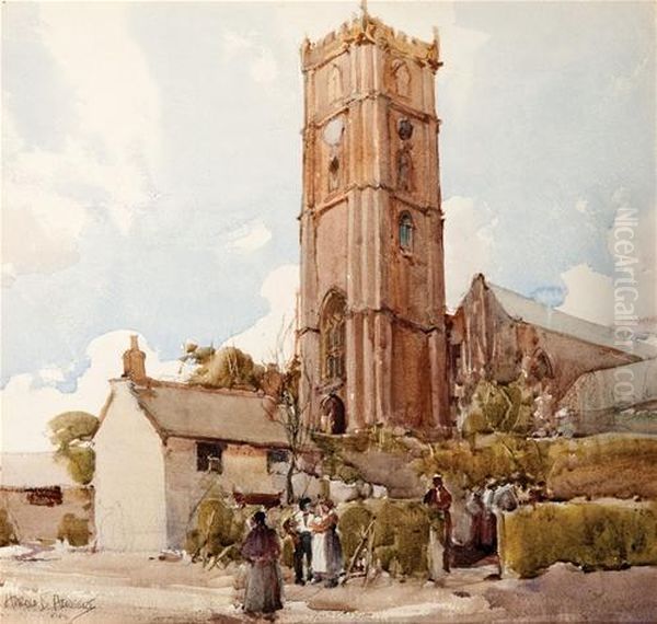 Old Church (check Title On Reverse) Oil Painting by Harold Brocklebank Herbert