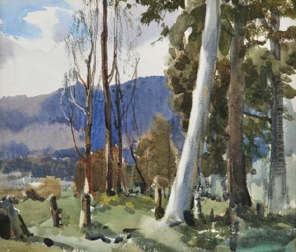 Landscape With Gums Oil Painting by Harold Brocklebank Herbert