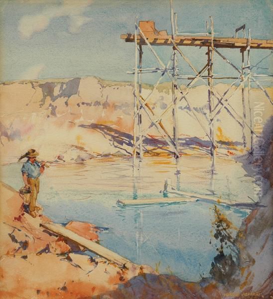 The Old Sluicing Works, Buninyong Near Ballarat Oil Painting by Harold Brocklebank Herbert